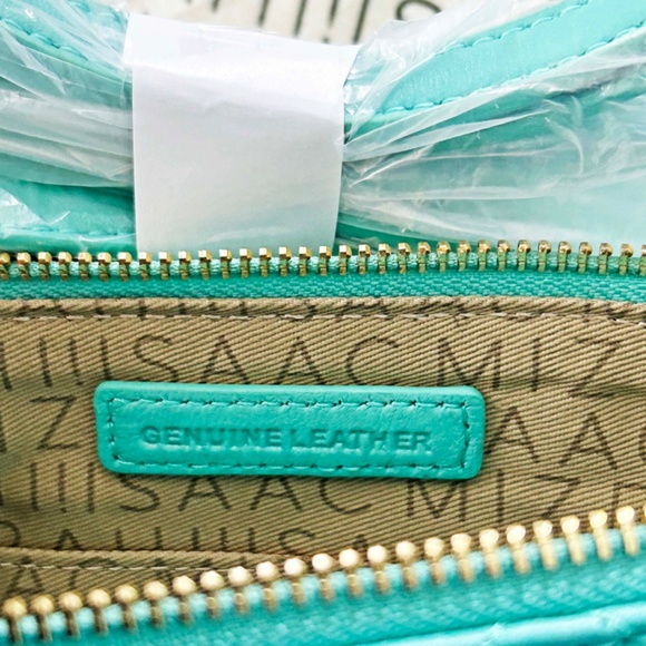 SHOULDER BAG, ISAAC MIZRAHI, SOFT LEATHER, SLIM, QUILTED, TURQUOISE, TOP ZIP - Picture 8 of 8